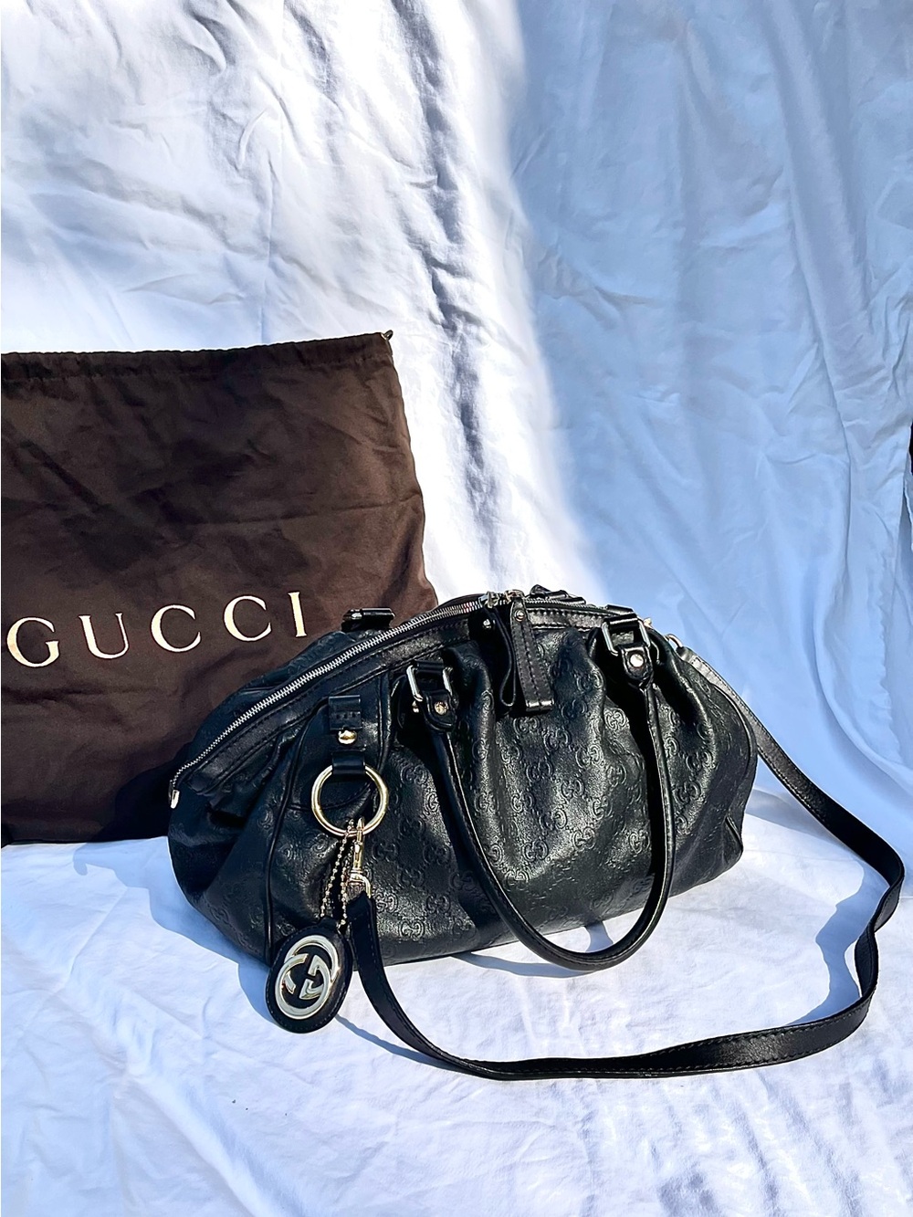 ✨GRAIL PIECE✨ Gucci Black All-Leather Guccissima Sukey Boston Bag Satchel EUC